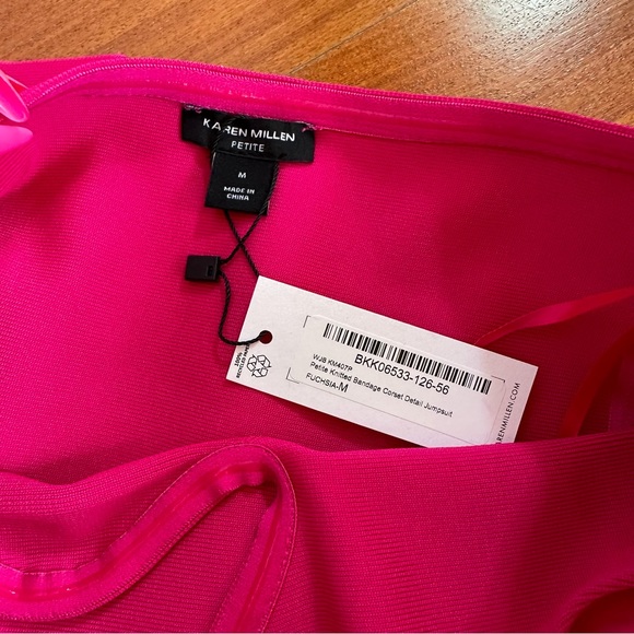 NEW! $222 Karen Millen Petite Knitted Bandage Corset Detail  Fuchsia Jumpsuit - Picture 9 of 10